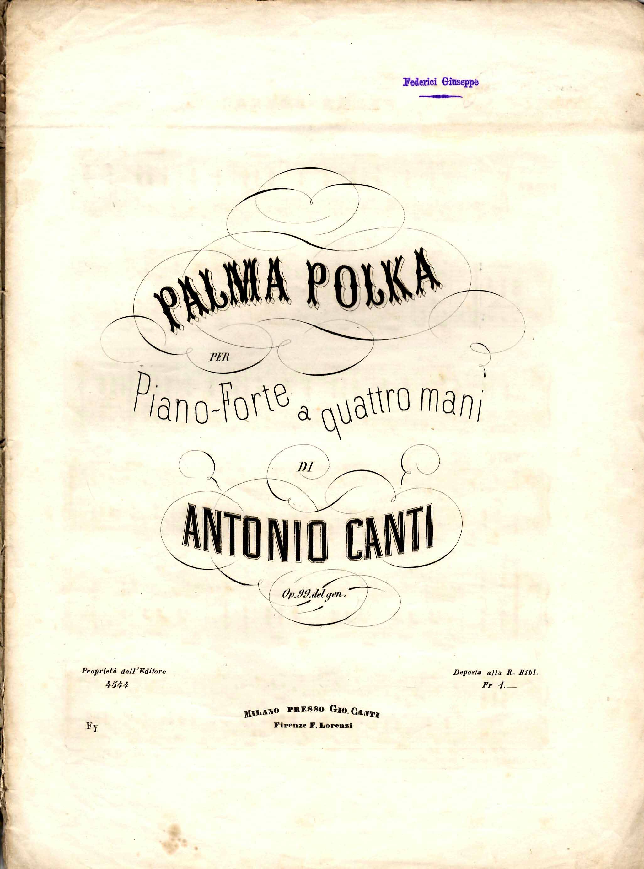 Palma. Polka per Piano-Forte a quattro mani, op. 99